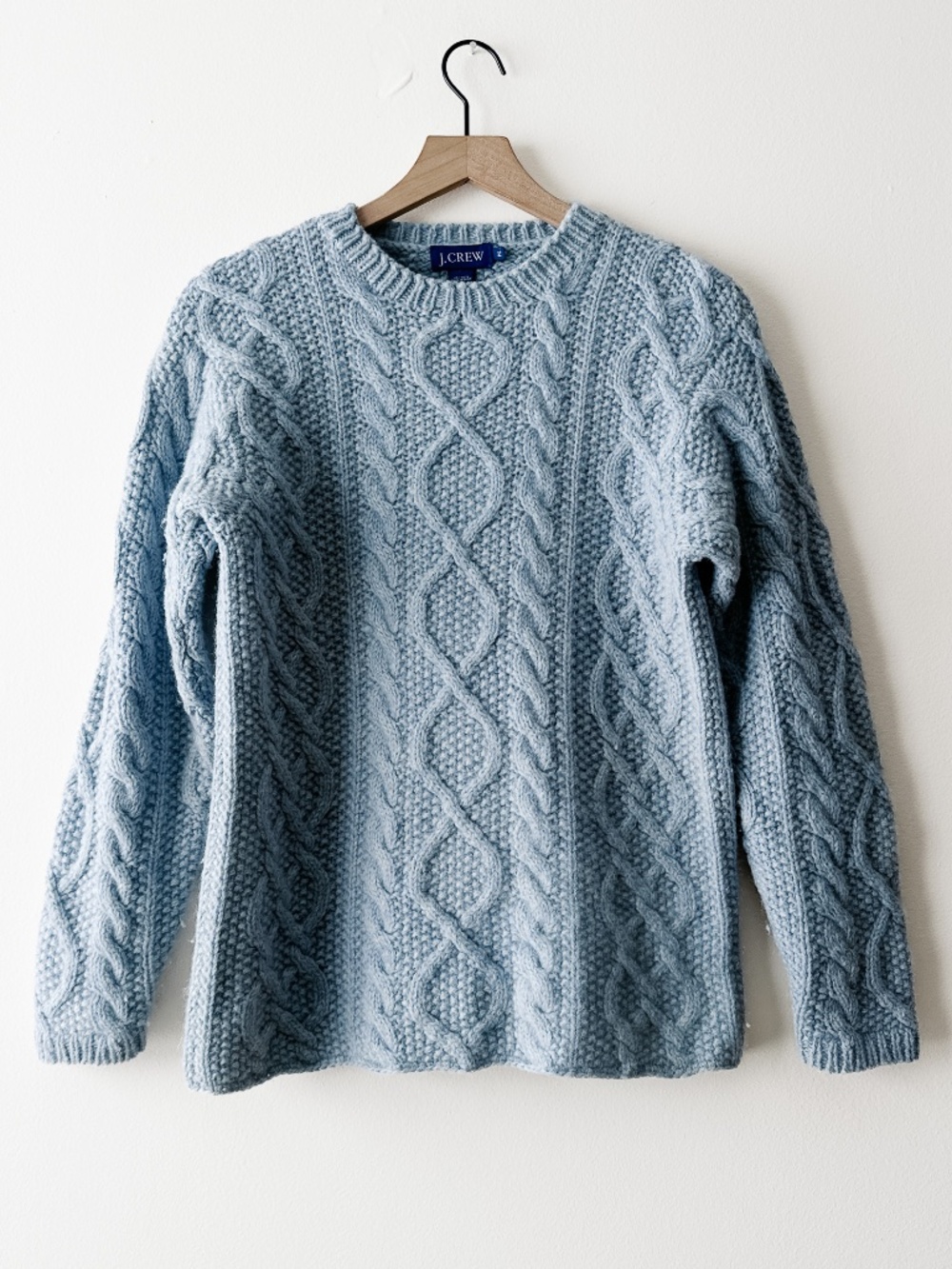 J. Crew Vintage 90s cable knit blue wool fisherman Sweater Size Small